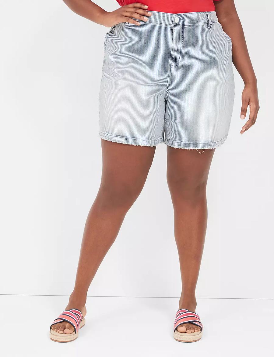 Lane Bryant Railroad Stripe Carpenter Jean Women Shorts Light Blue | PIL2853TG