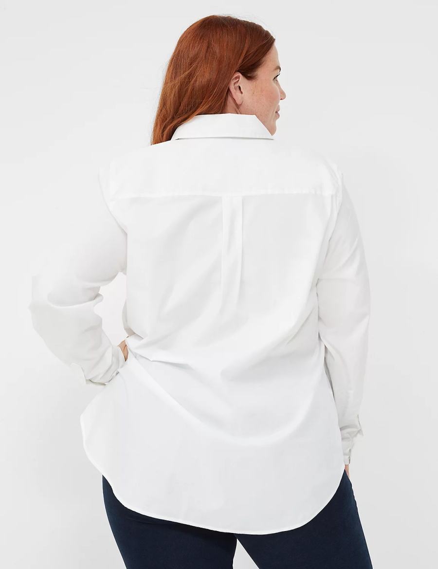 Lane Bryant Relaxed Button-Down Boyfriend Women Shirts White | PYO458OB