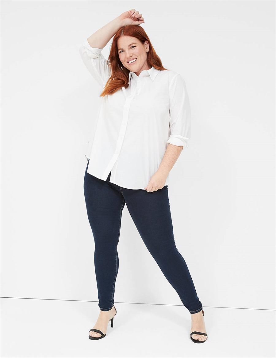 Lane Bryant Relaxed Button-Down Boyfriend Women Shirts White | PYO458OB