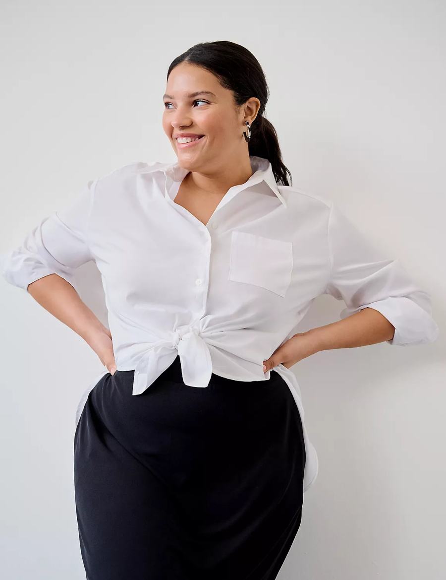 Lane Bryant Relaxed Button-Down Boyfriend Women Shirts White | PYO458OB