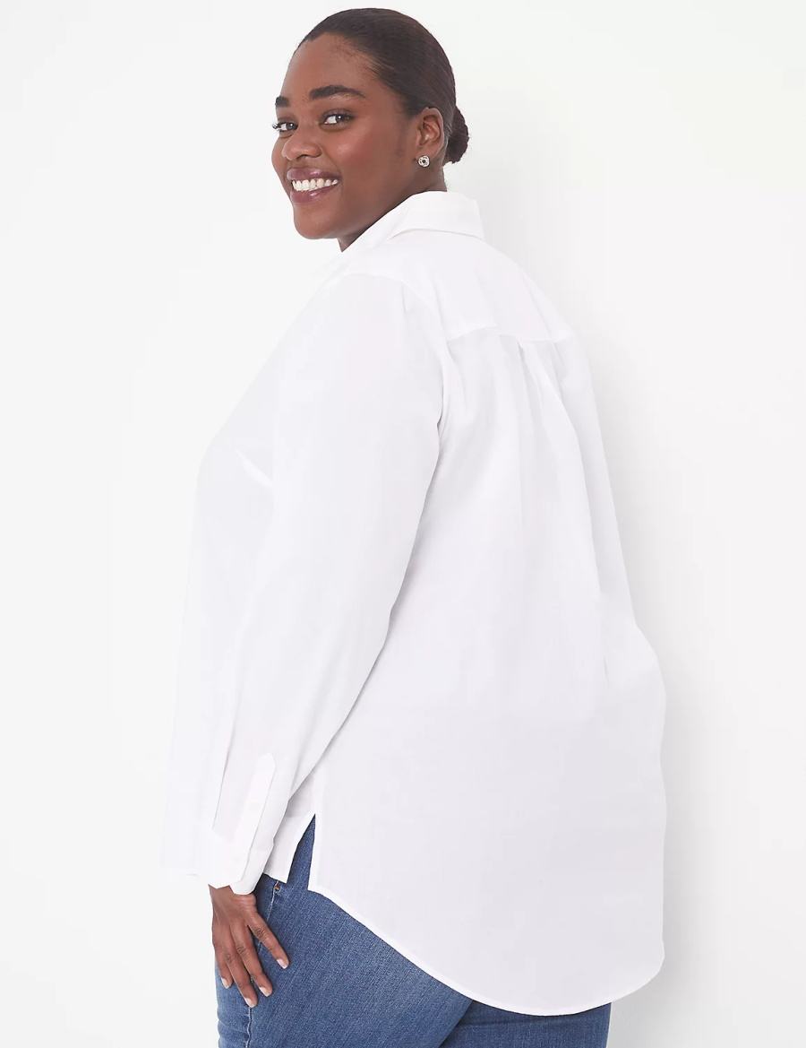 Lane Bryant Relaxed Button-Front Boyfriend Women Shirts White | YBF127KX