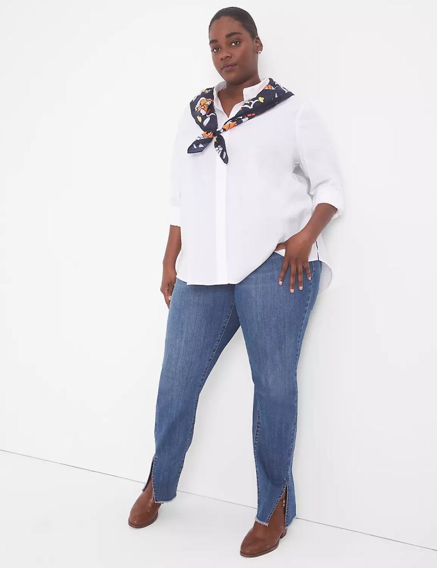 Lane Bryant Relaxed Button-Front Boyfriend Women Shirts White | YBF127KX