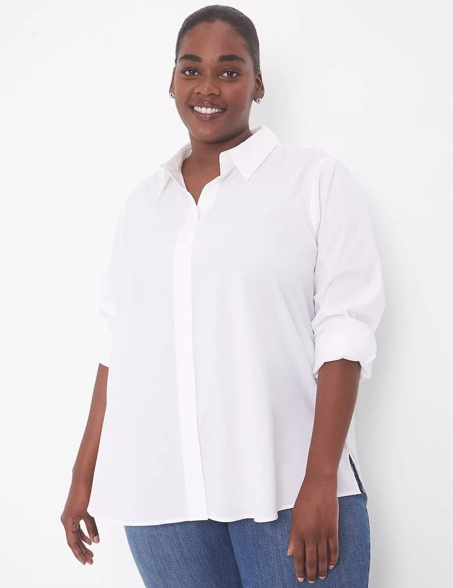 Lane Bryant Relaxed Button-Front Boyfriend Women Shirts White | YBF127KX