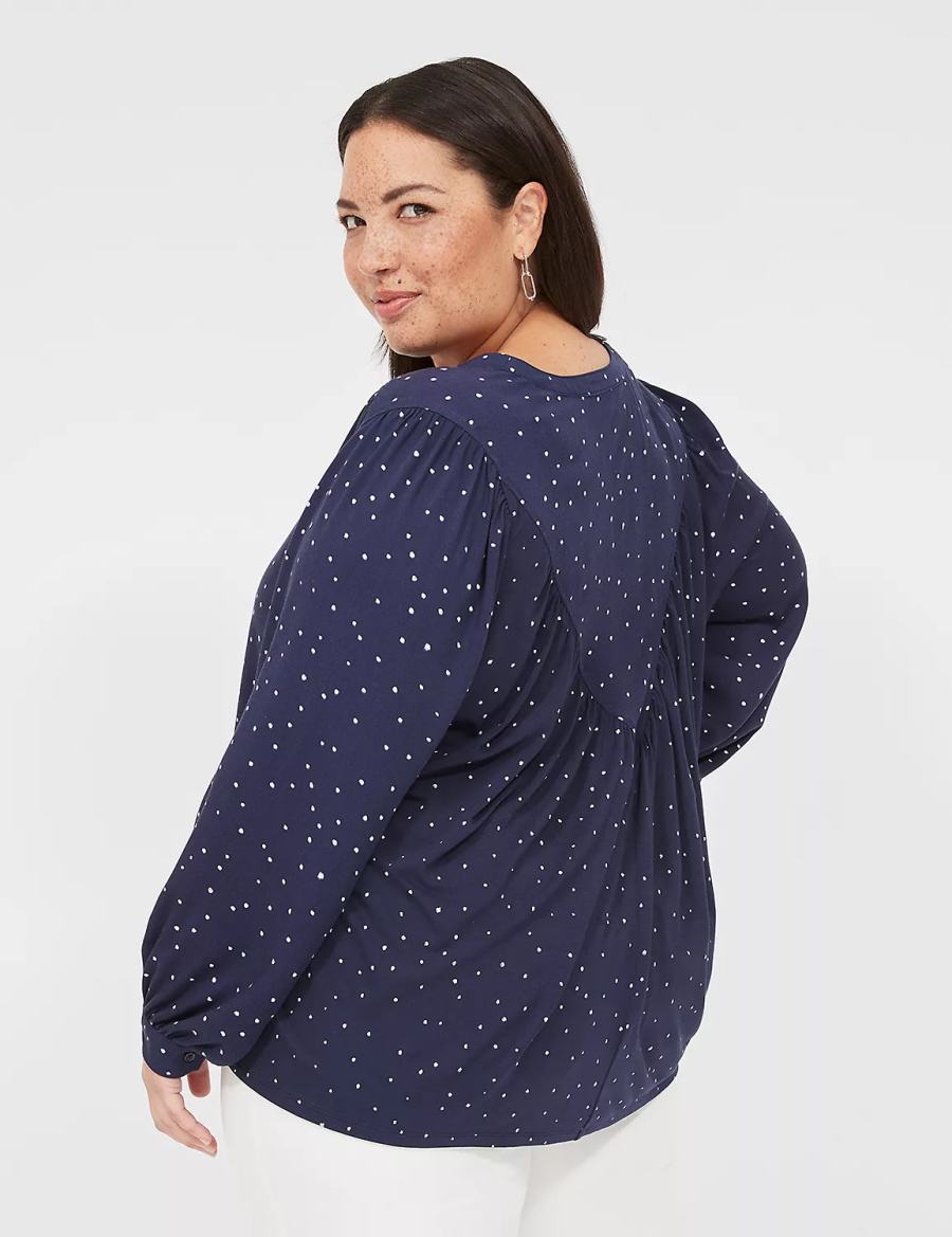 Lane Bryant Relaxed Button-Front Woven & Knit Top Women Shirts Navy | AXA4937EY