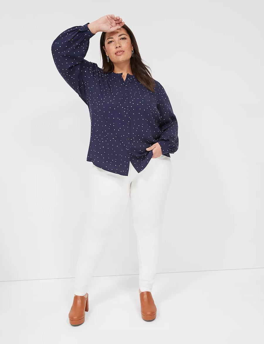 Lane Bryant Relaxed Button-Front Woven & Knit Top Women Shirts Navy | AXA4937EY