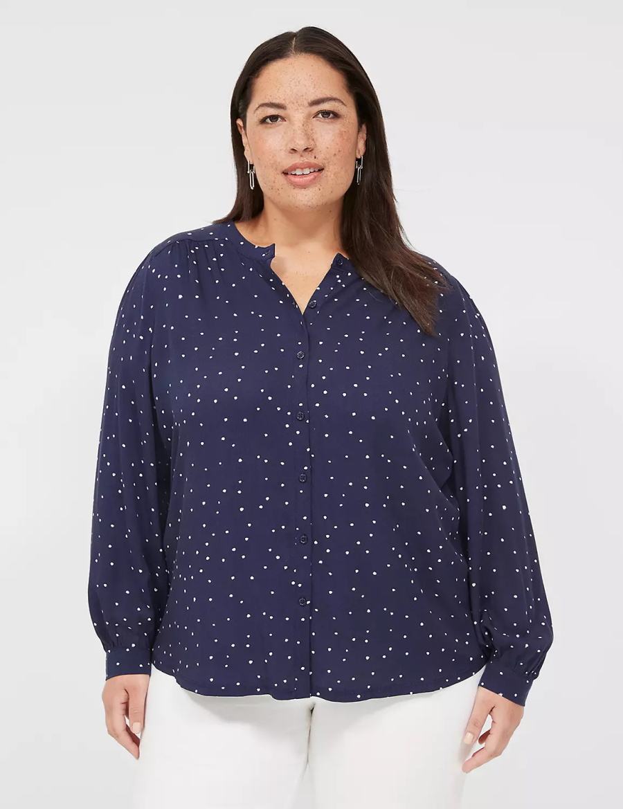 Lane Bryant Relaxed Button-Front Woven & Knit Top Women Shirts Navy | AXA4937EY