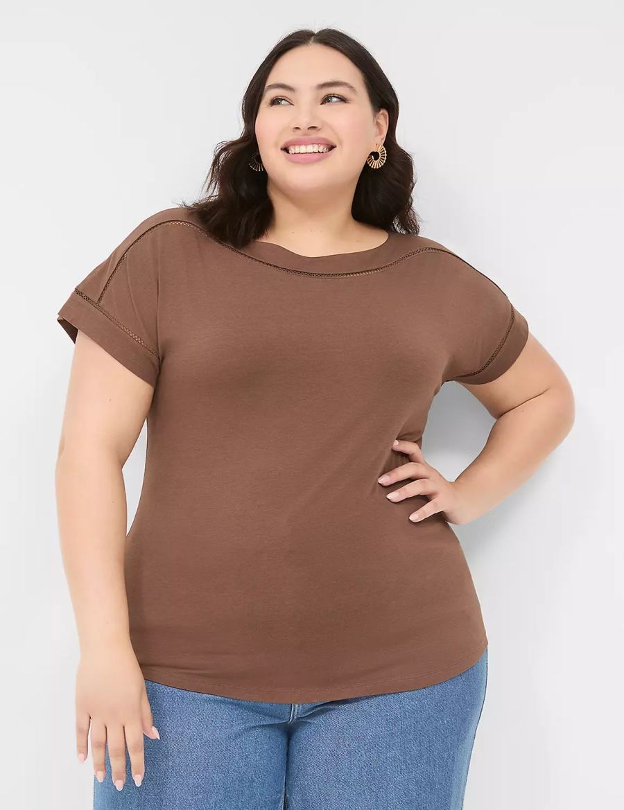 Lane Bryant Relaxed Cap-Sleeve Boatneck Top Women T Shirts Brown | RRX3174LA