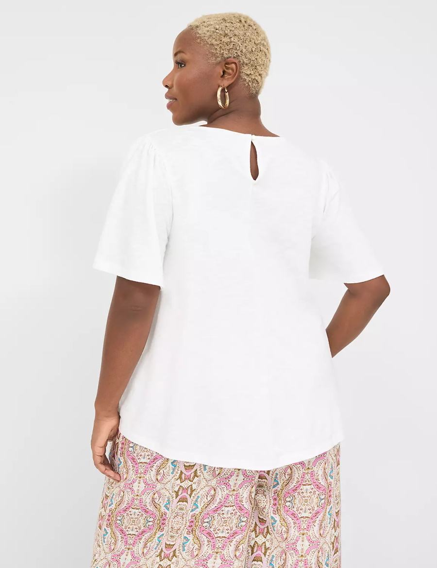 Lane Bryant Relaxed Crochet Crew-Neck Top Women T Shirts White | GHJ2139TB