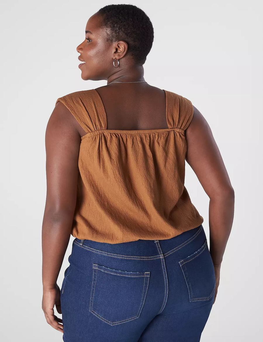 Lane Bryant Relaxed Crop Cap-Sleeve Square-Neck Top Women T Shirts Brown | HZS5535OS