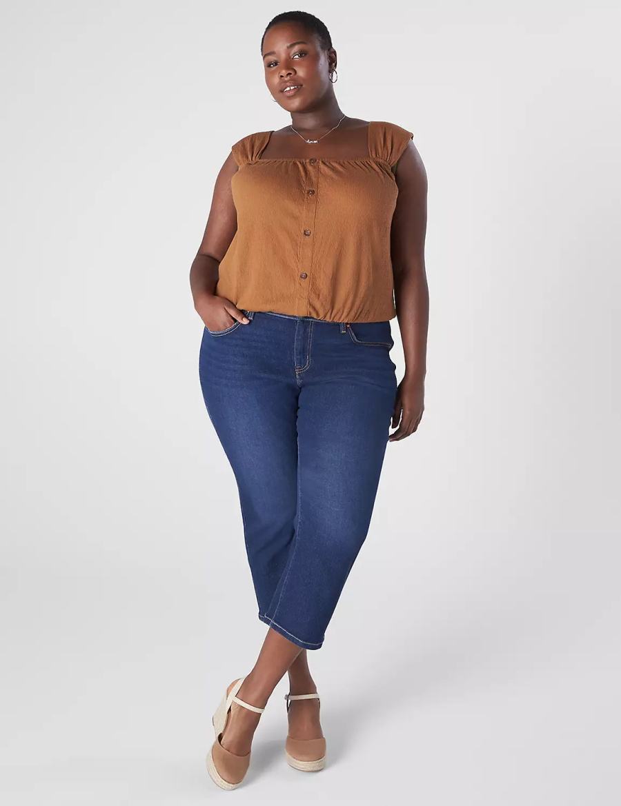 Lane Bryant Relaxed Crop Cap-Sleeve Square-Neck Top Women T Shirts Brown | HZS5535OS