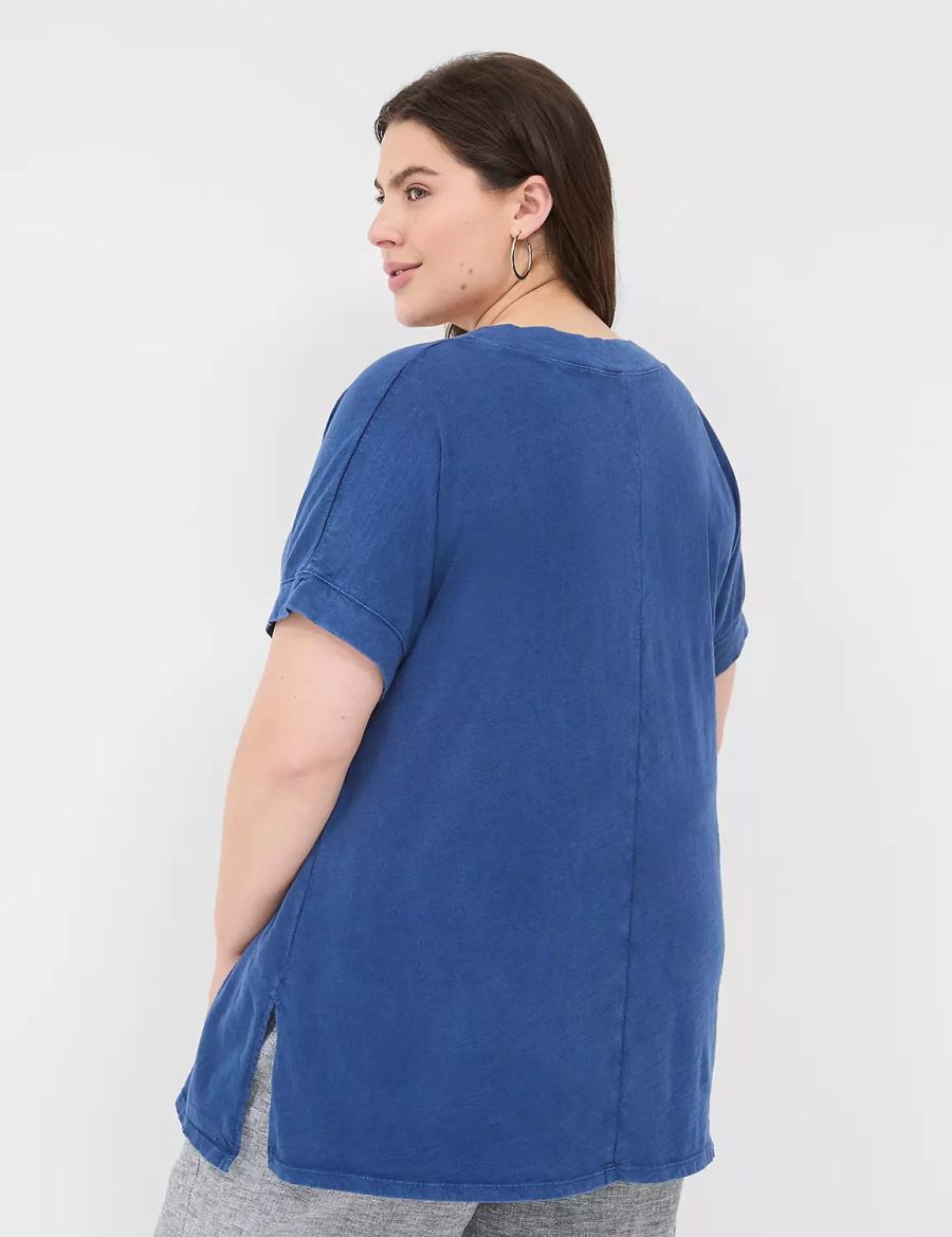 Lane Bryant Relaxed Easy V-Neck Tunic Women T Shirts Dark Blue | EDU1100OQ