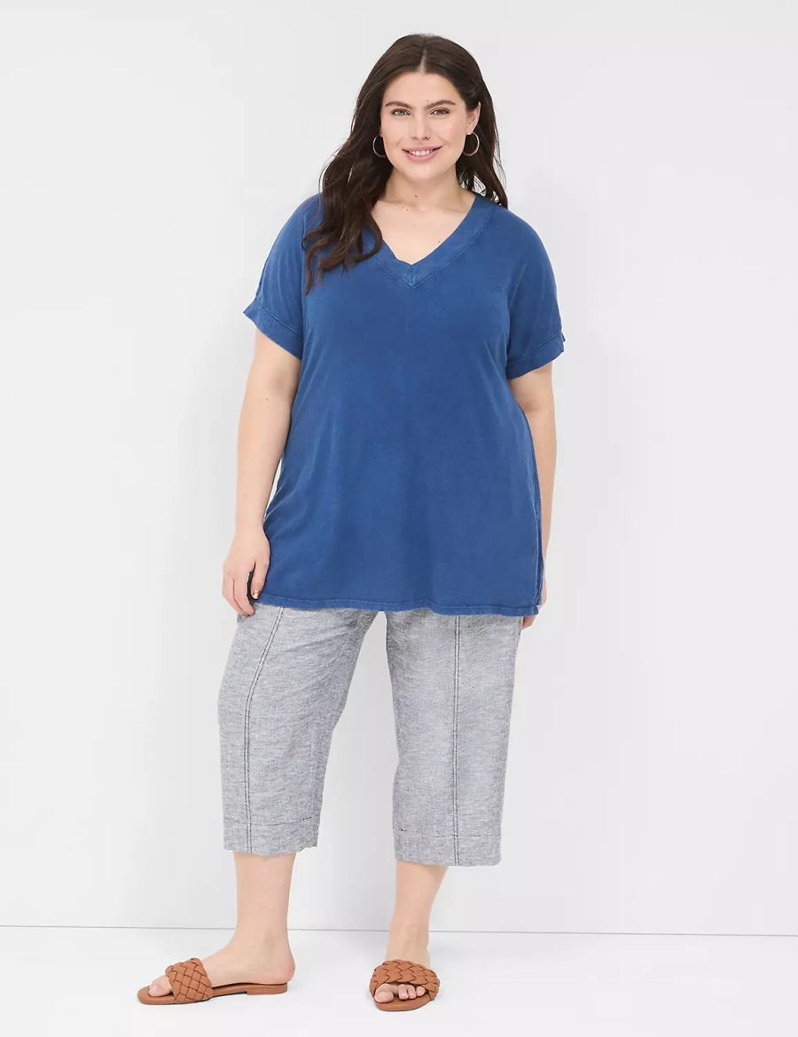 Lane Bryant Relaxed Easy V-Neck Tunic Women T Shirts Dark Blue | EDU1100OQ