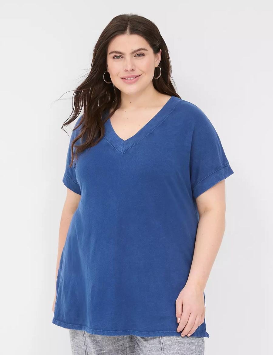 Lane Bryant Relaxed Easy V-Neck Tunic Women T Shirts Dark Blue | EDU1100OQ