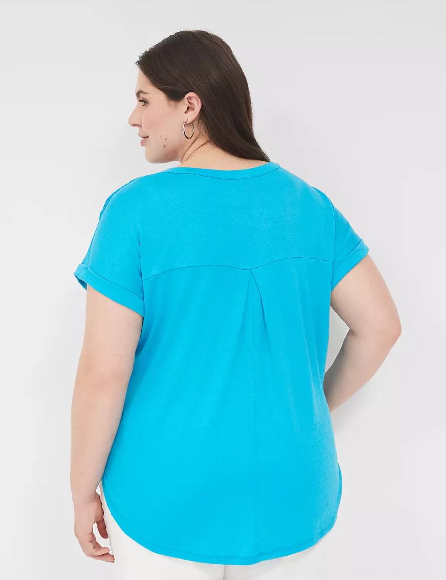 Lane Bryant Relaxed Gauze Notch-Neck Women Shirts Blue | GTW8240RU