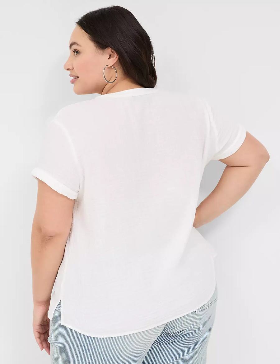 Lane Bryant Relaxed Gauze V-Neck Popover Women Shirts White | YZM161RU