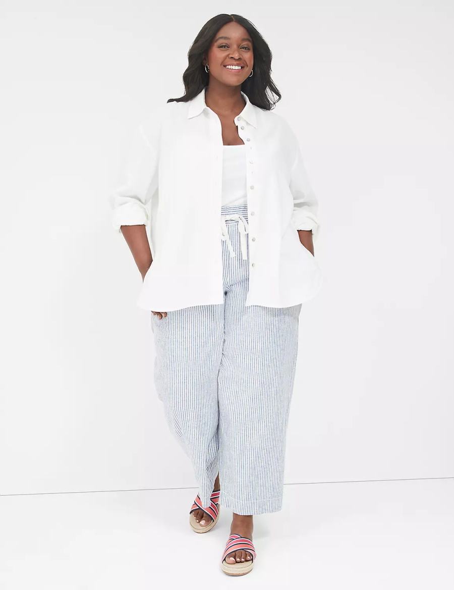 Lane Bryant Relaxed Linen Button-Down Women Shirts White | WUR8799RI