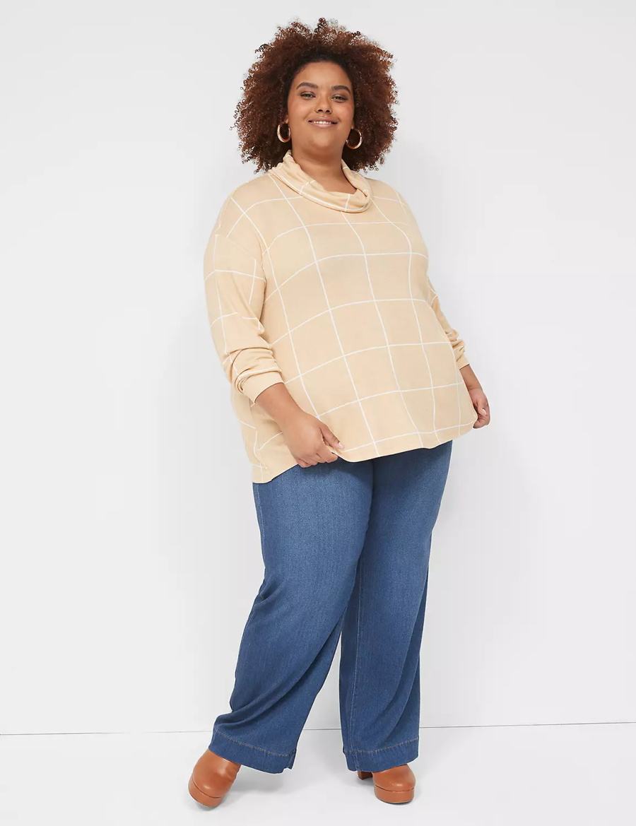 Lane Bryant Relaxed Long-Sleeve Funnel-Neck Women Sweatshirts Brown | OSH367SM