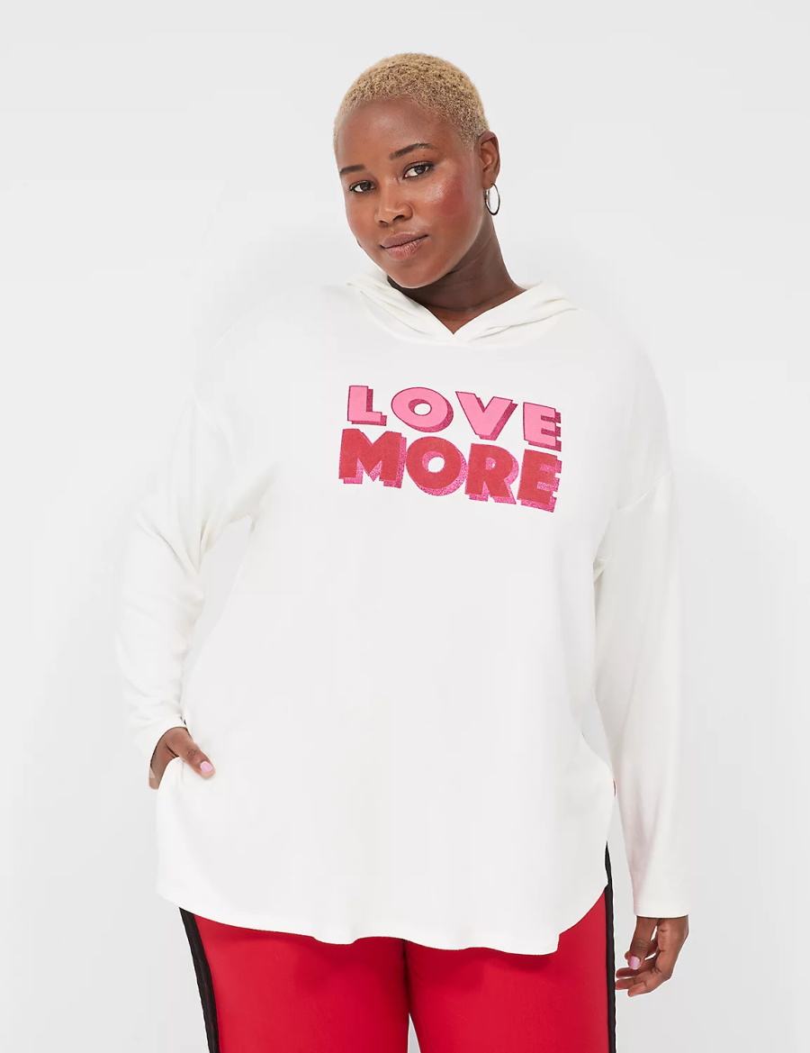 Lane Bryant Relaxed Love More Graphic Women Hoodie White | OLB8628BC