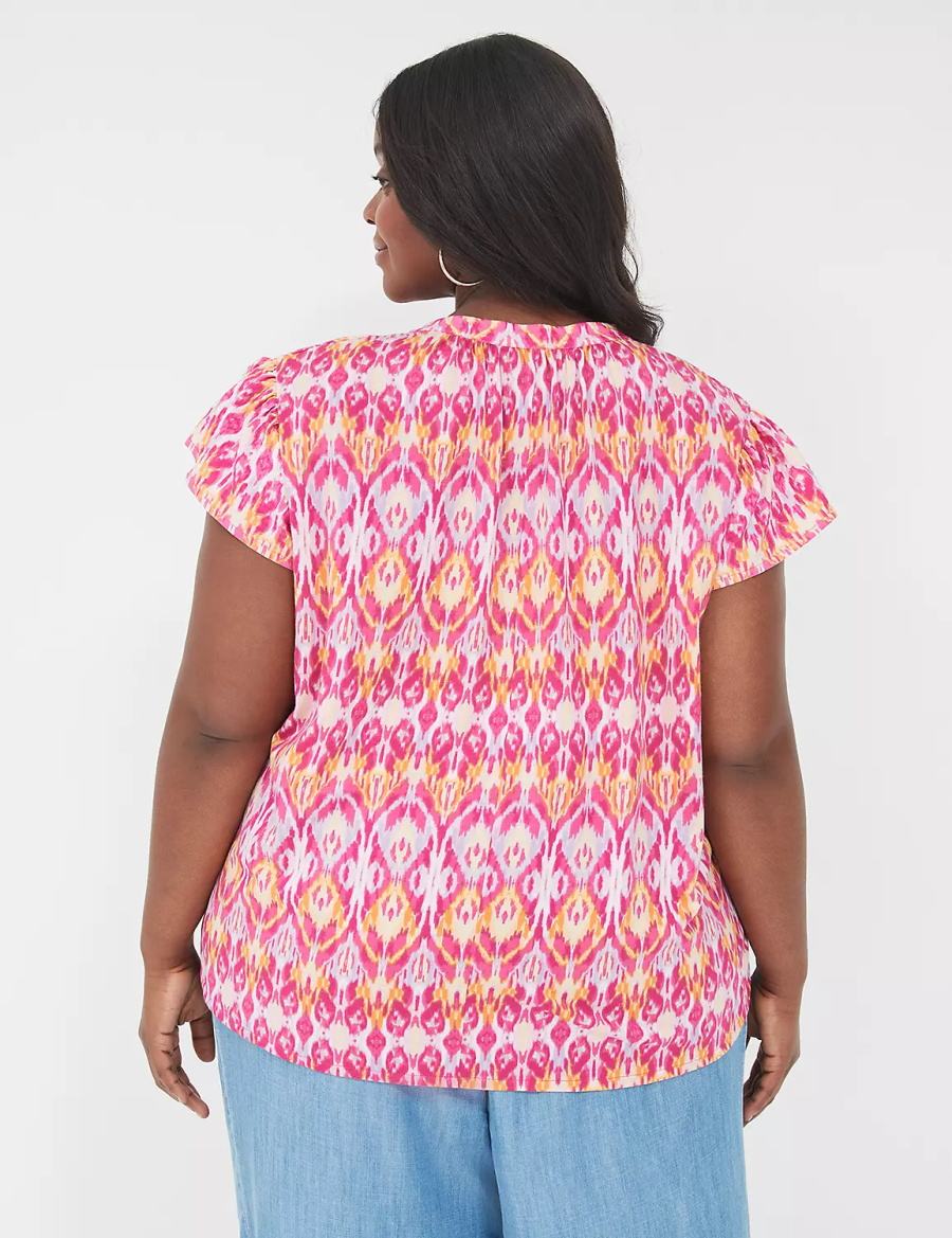 Lane Bryant Relaxed Notch-Neck Woven & Knit Top Women T Shirts Pink | IUE9230OQ