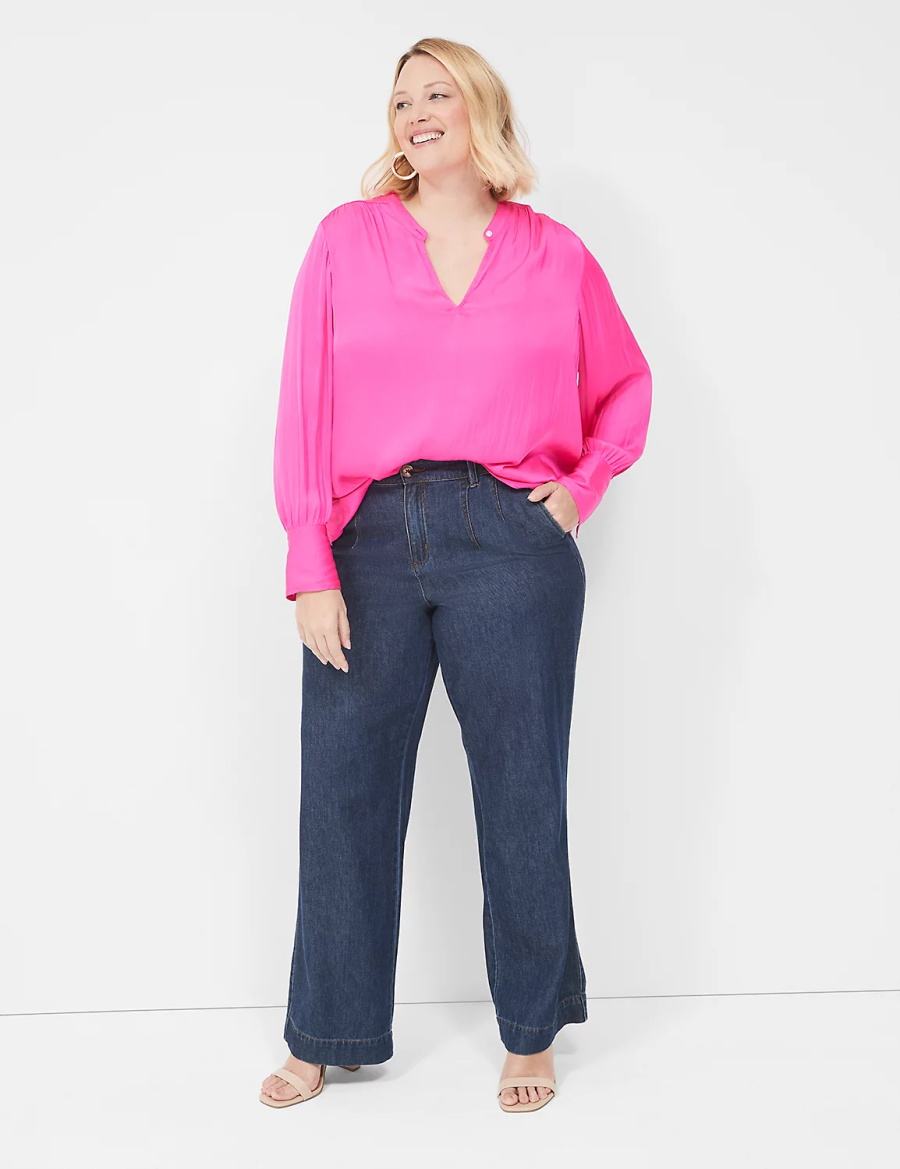 Lane Bryant Relaxed Satin Collar Women Blouse Pink | GHN1113SE