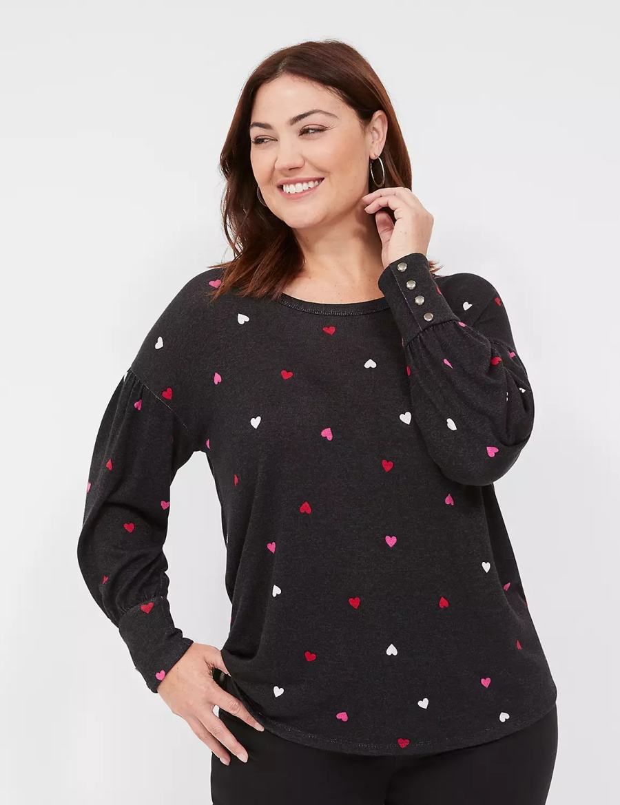 Lane Bryant Relaxed Scoop-Neck Women Sweatshirts Black | ZAH8468JE