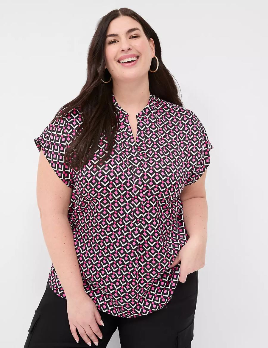 Lane Bryant Relaxed Split-Neck Popover Women Blouse Pink Black | TUI154AG