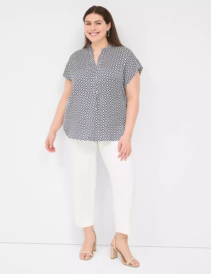 Lane Bryant Relaxed Split-Neck Popover Women Blouse Navy | SXW521QT