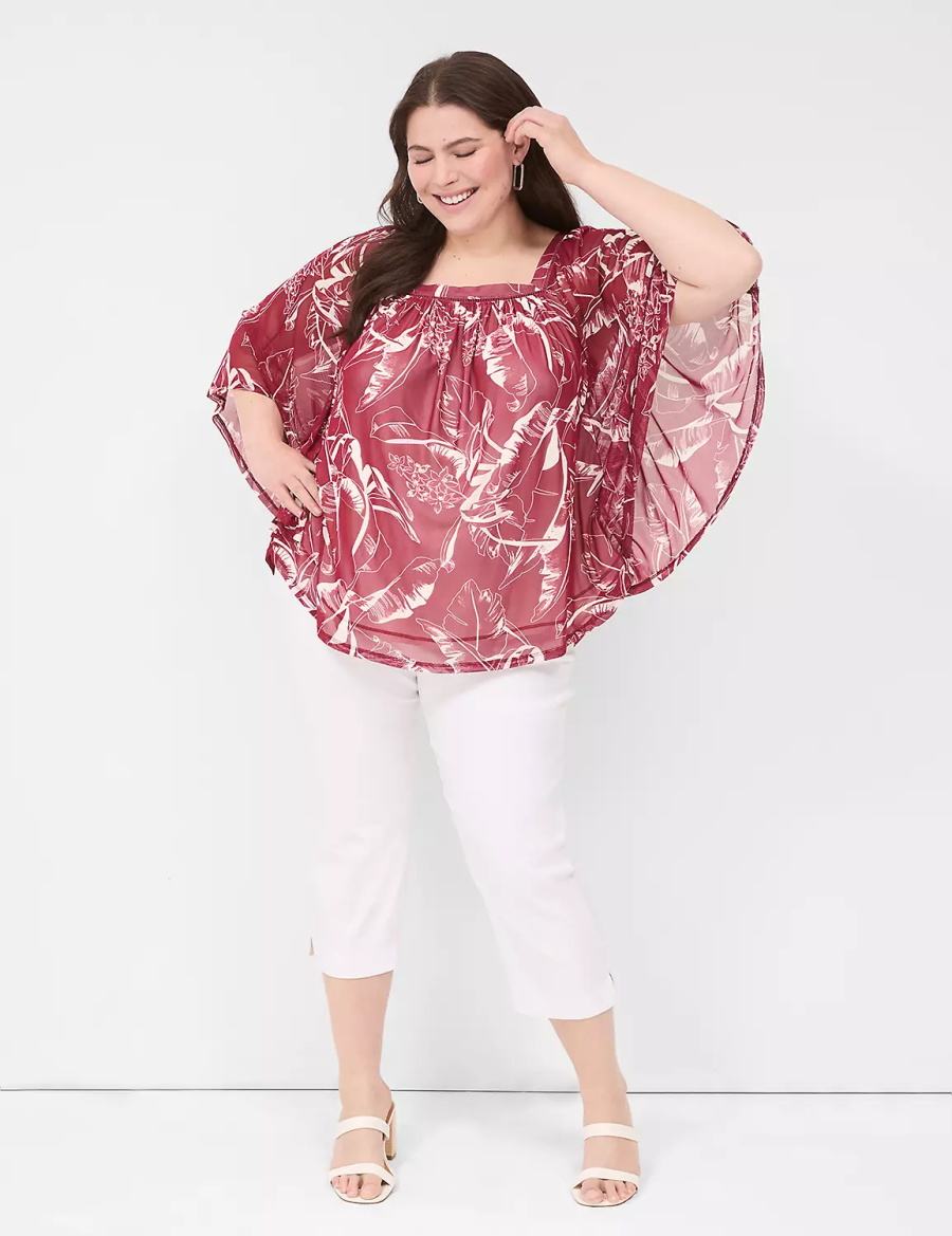 Lane Bryant Relaxed Square-Neck Trimmed Circle Drama Top Women Blouse Burgundy | PKY6495RG