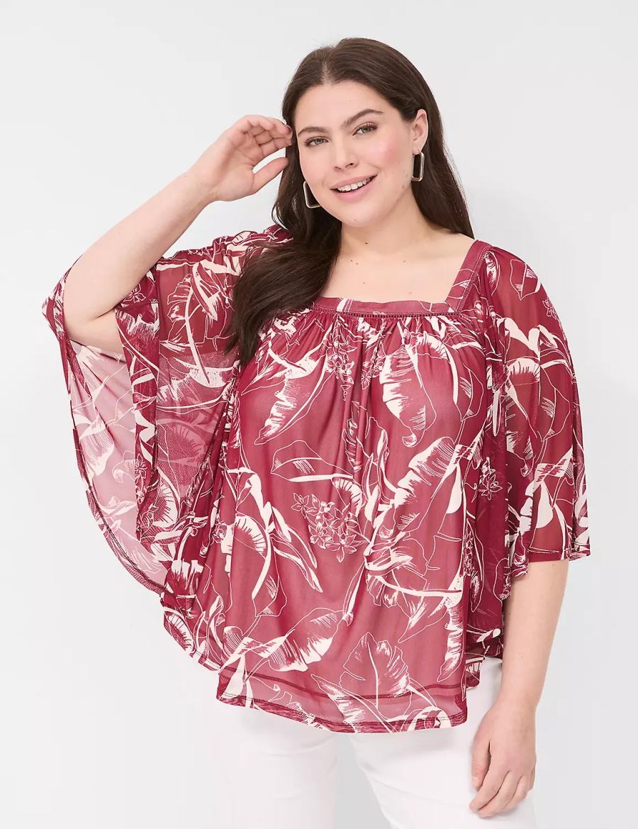 Lane Bryant Relaxed Square-Neck Trimmed Circle Drama Top Women Blouse Burgundy | PKY6495RG