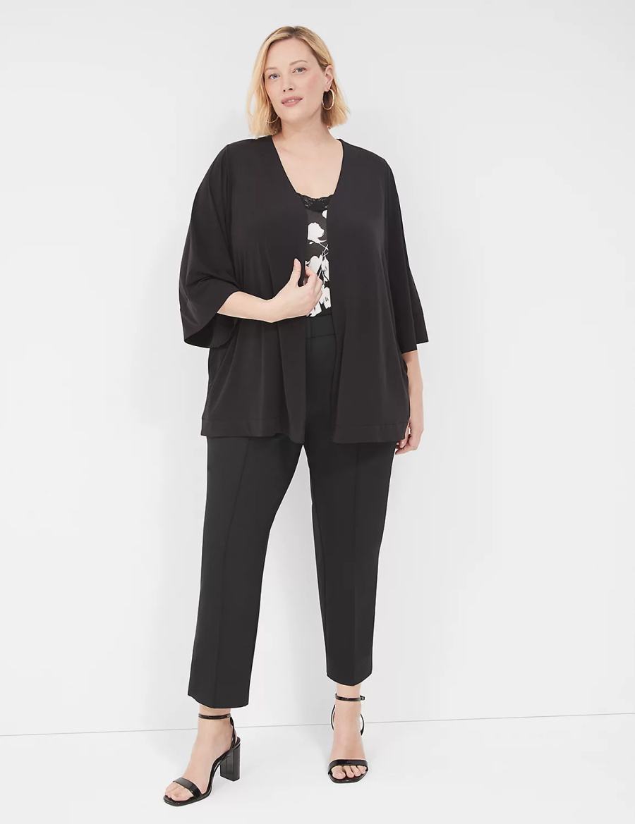 Lane Bryant Relaxed Wide 3/4-Sleeve Overpiece Women Robe Black | HGM8693UD