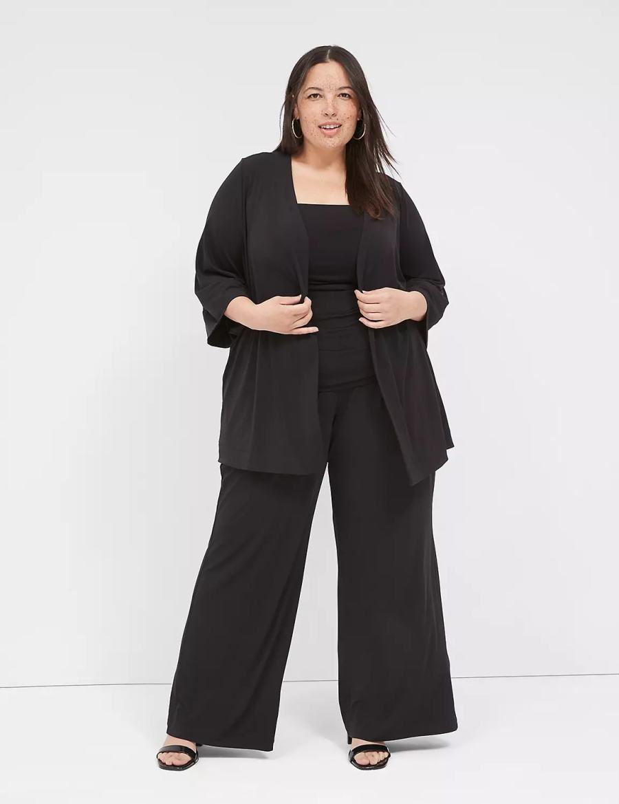 Lane Bryant Relaxed Wide 3/4-Sleeve Overpiece Women Robe Black | HGM8693UD