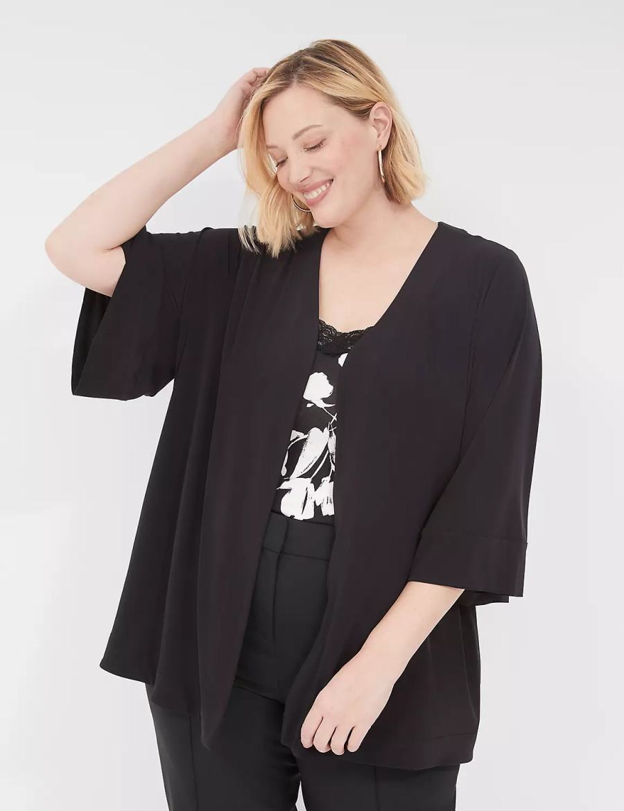 Lane Bryant Relaxed Wide 3/4-Sleeve Overpiece Women Robe Black | HGM8693UD