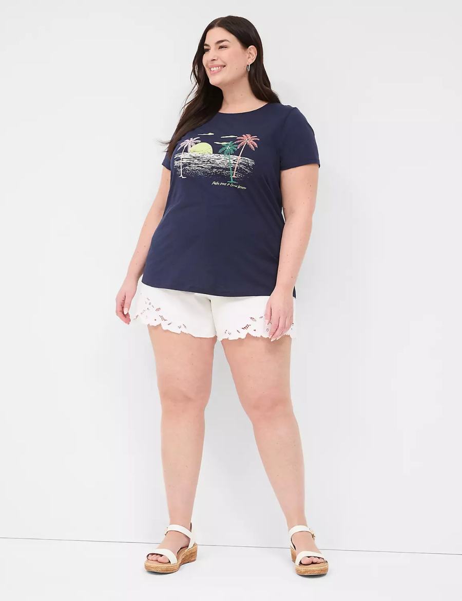 Lane Bryant Rhinestone Palm Trees & Ocean Breeze Graphic Tee Women T Shirts Blue | EYS4845WM