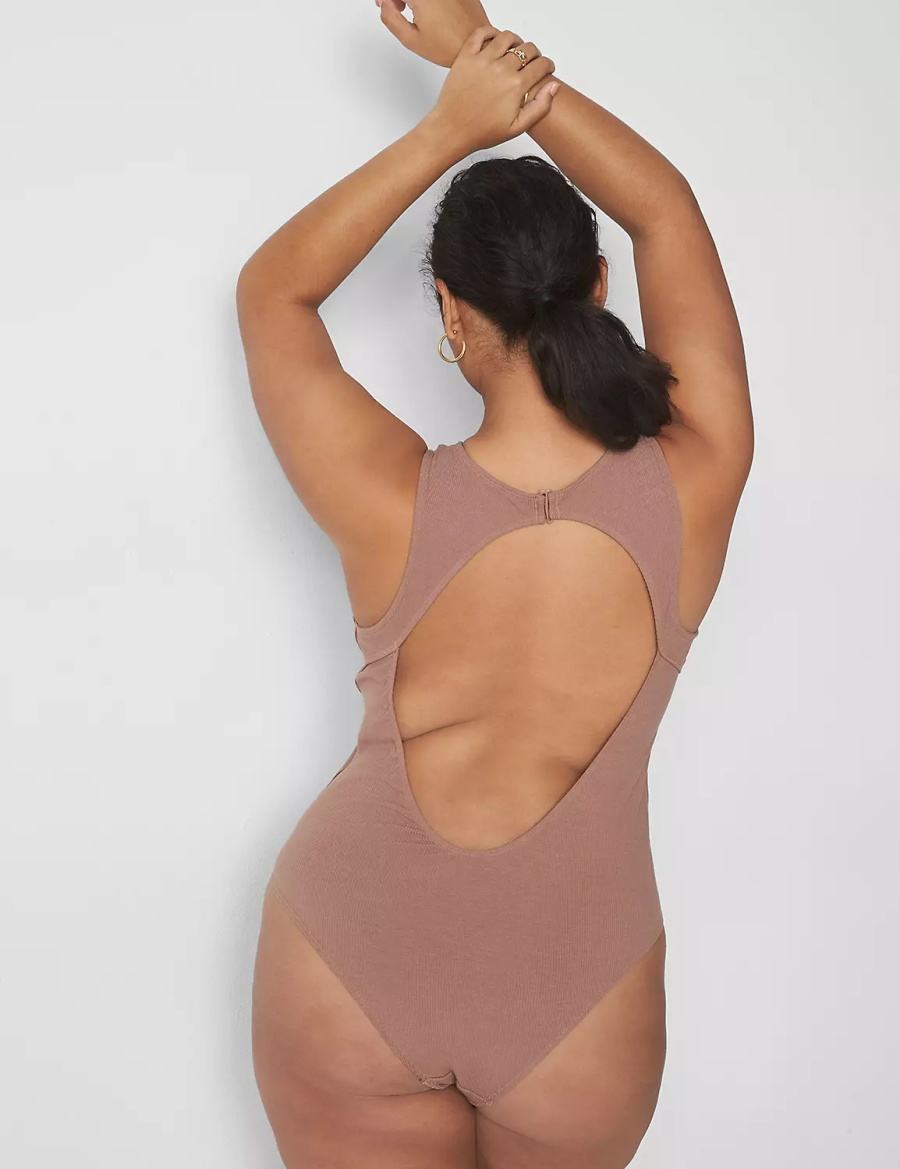 Lane Bryant Rib Open-Back Women Bodysuit Brown | AJE80100YD