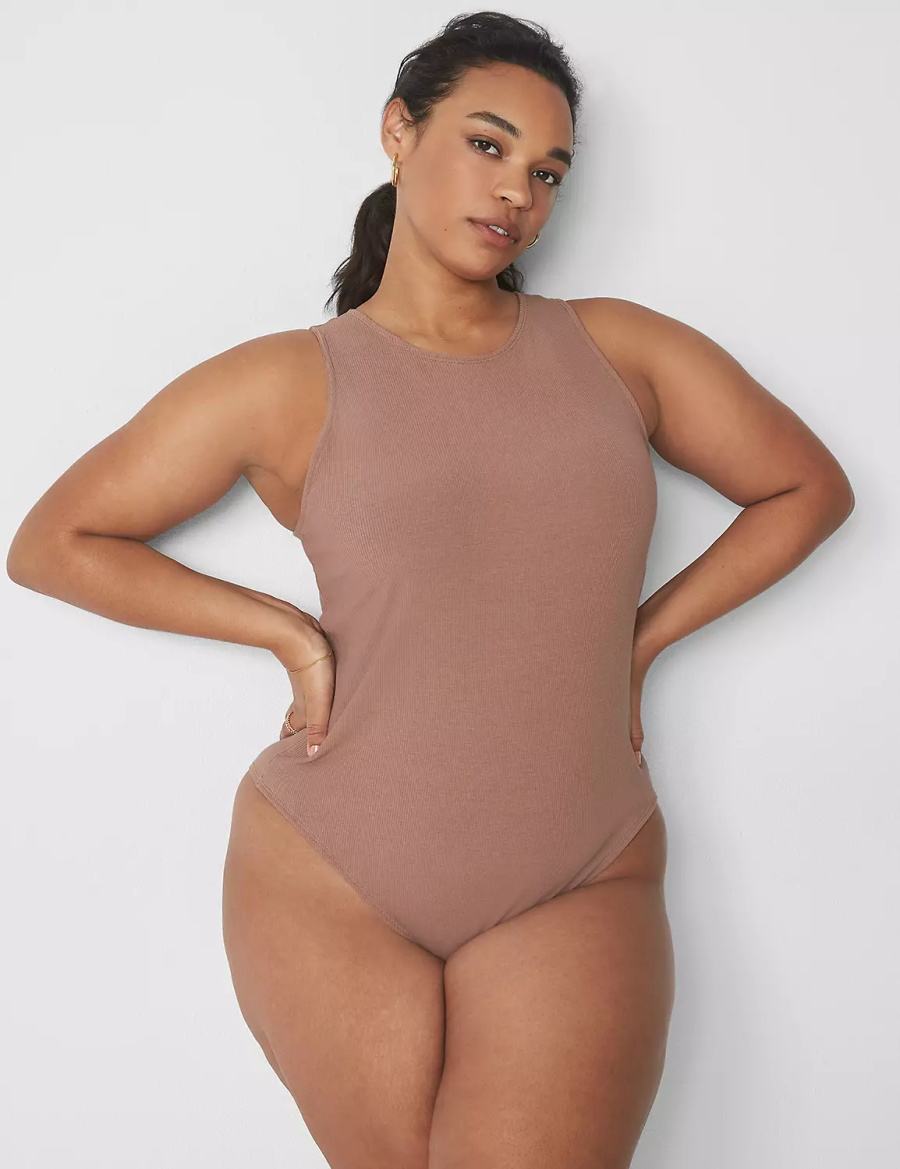 Lane Bryant Rib Open-Back Women Bodysuit Brown | AJE80100YD