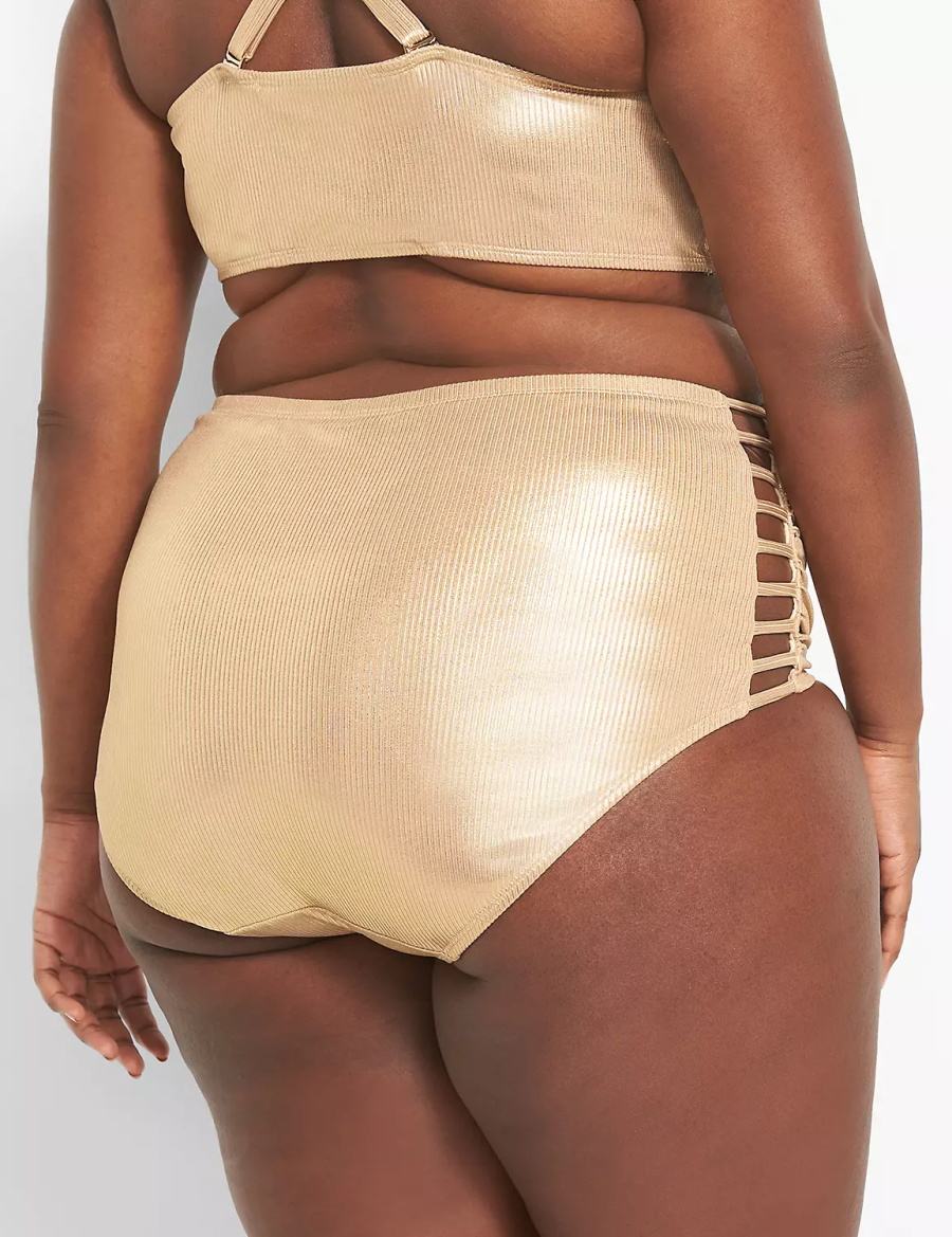 Lane Bryant Ribbed Ruched Strappy-Side Swim Women Briefs Beige | JSR8956BK