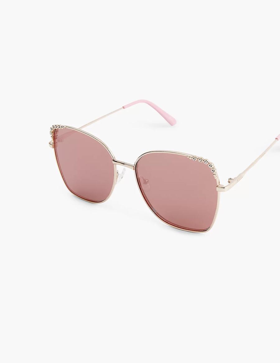 Lane Bryant Rose Goldtone & Bling Butterfly Aviator Women Sunglasses Rose Gold | IWH4221WG