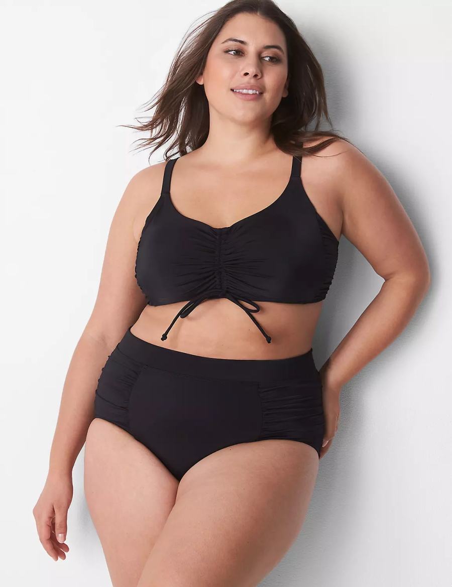 Lane Bryant Ruched Swim Women Briefs Black | CGE3887VV