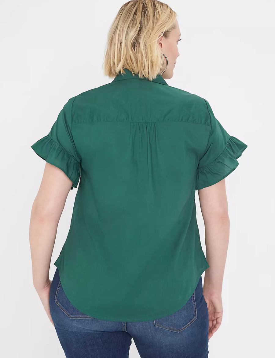 Lane Bryant Ruffle-Sleeve Button-Down Top Women T Shirts Green | YHZ5135OU