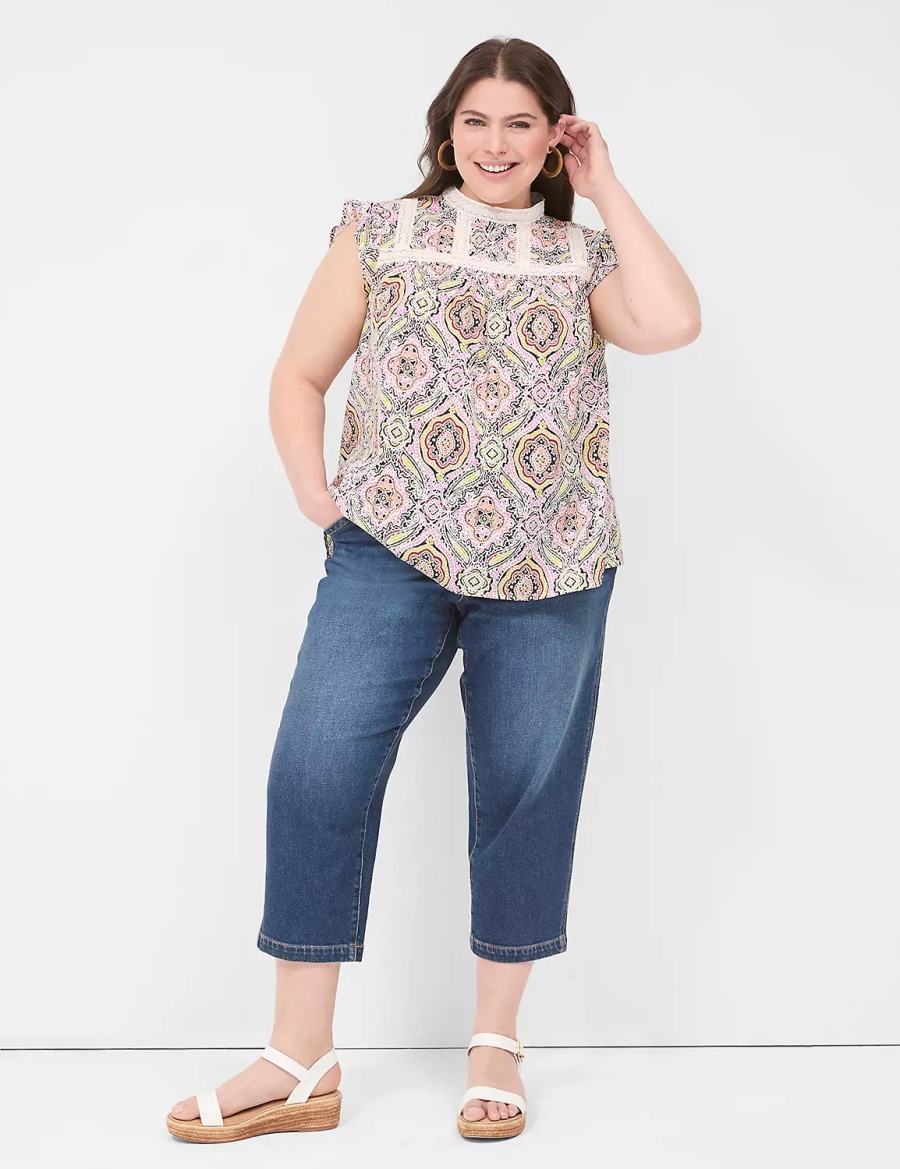 Lane Bryant Ruffle Cap-Sleeve Lace-Trim Top Women T Shirts Multicolor | VDM6240CX