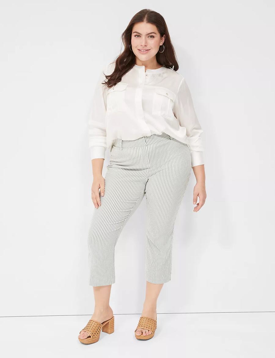 Lane Bryant Satin Long-Sleeve Button-Front Women Blouse White Rose | XQF2489CY