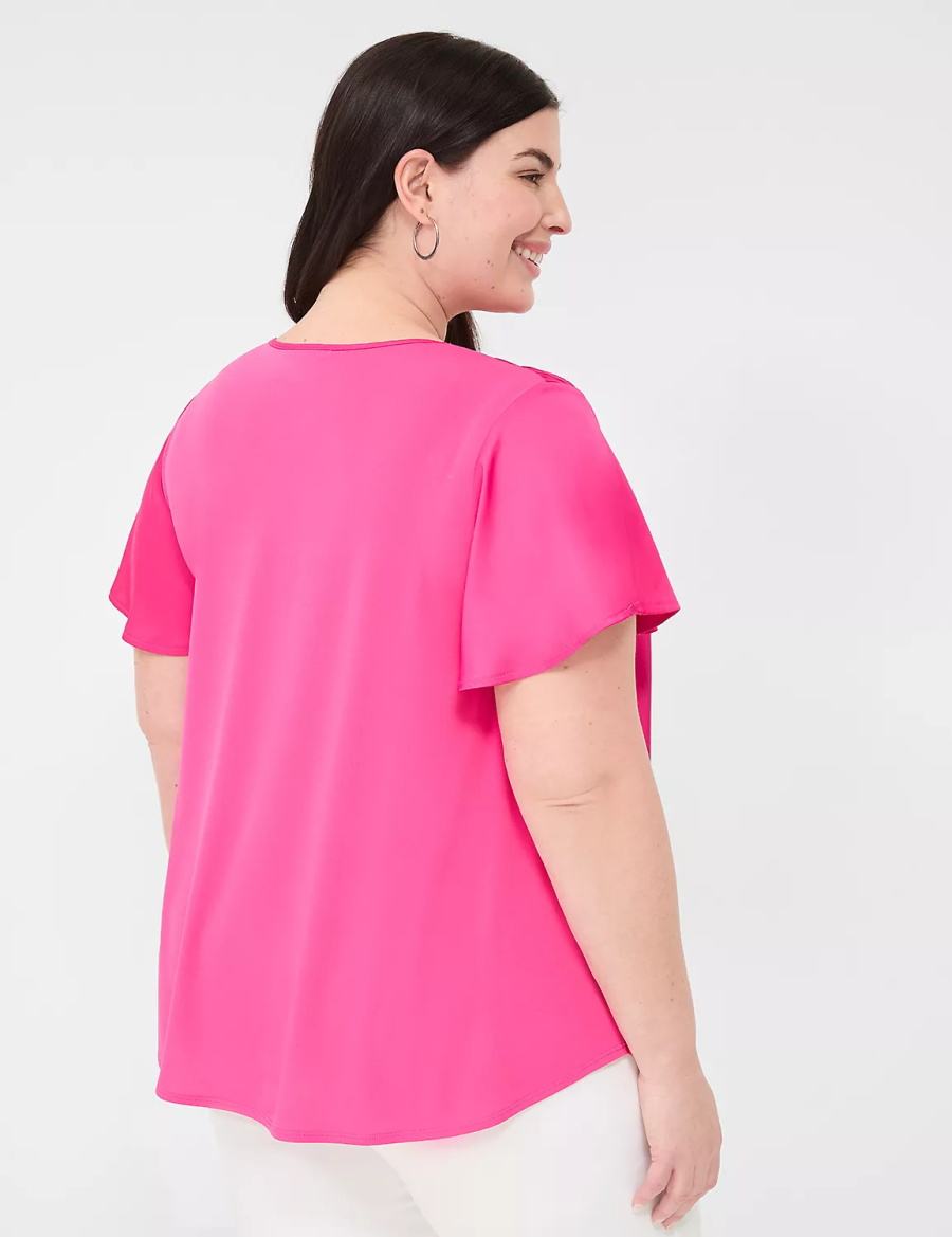 Lane Bryant Satin Smocked-Shoulder Women Blouse Pink | VJP2577LA