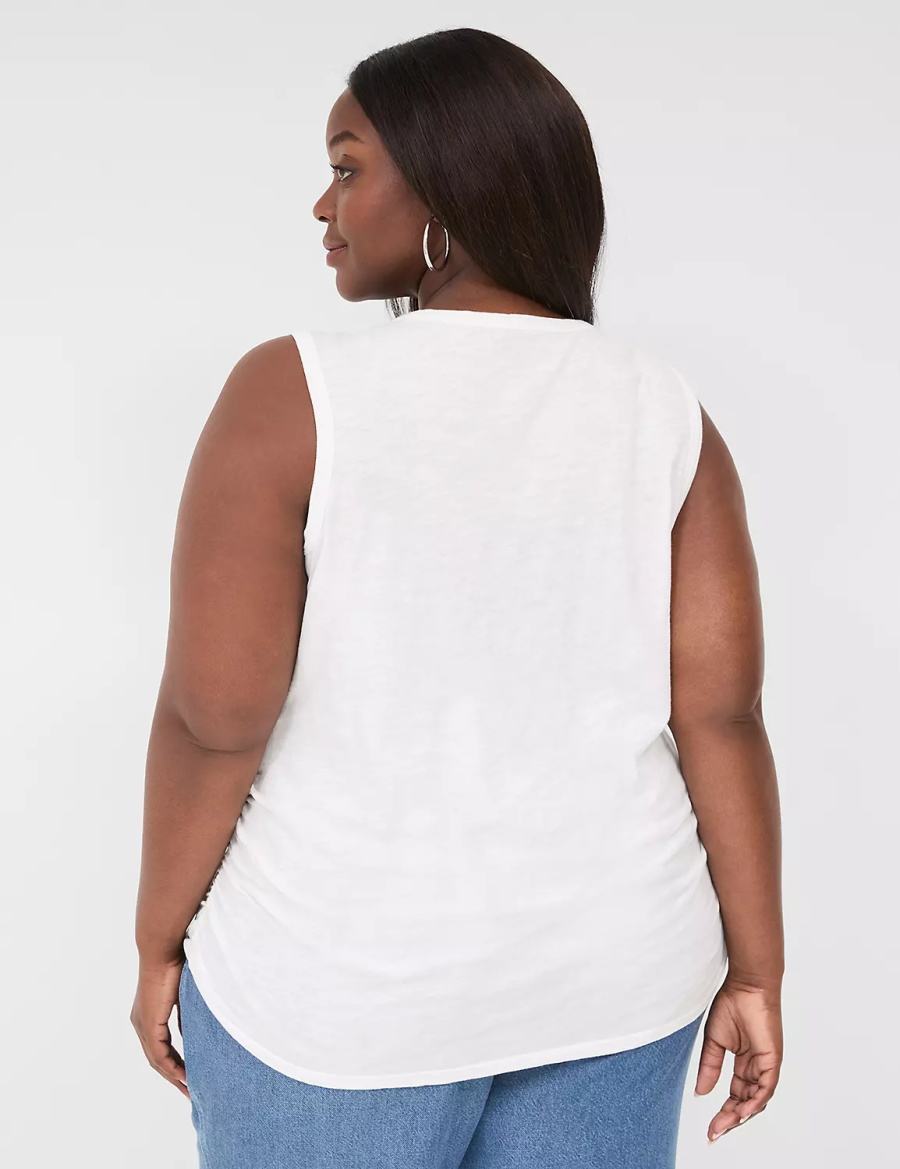 Lane Bryant Scoop-Neck Side-Ruched Women Tank Top White | THV840LS