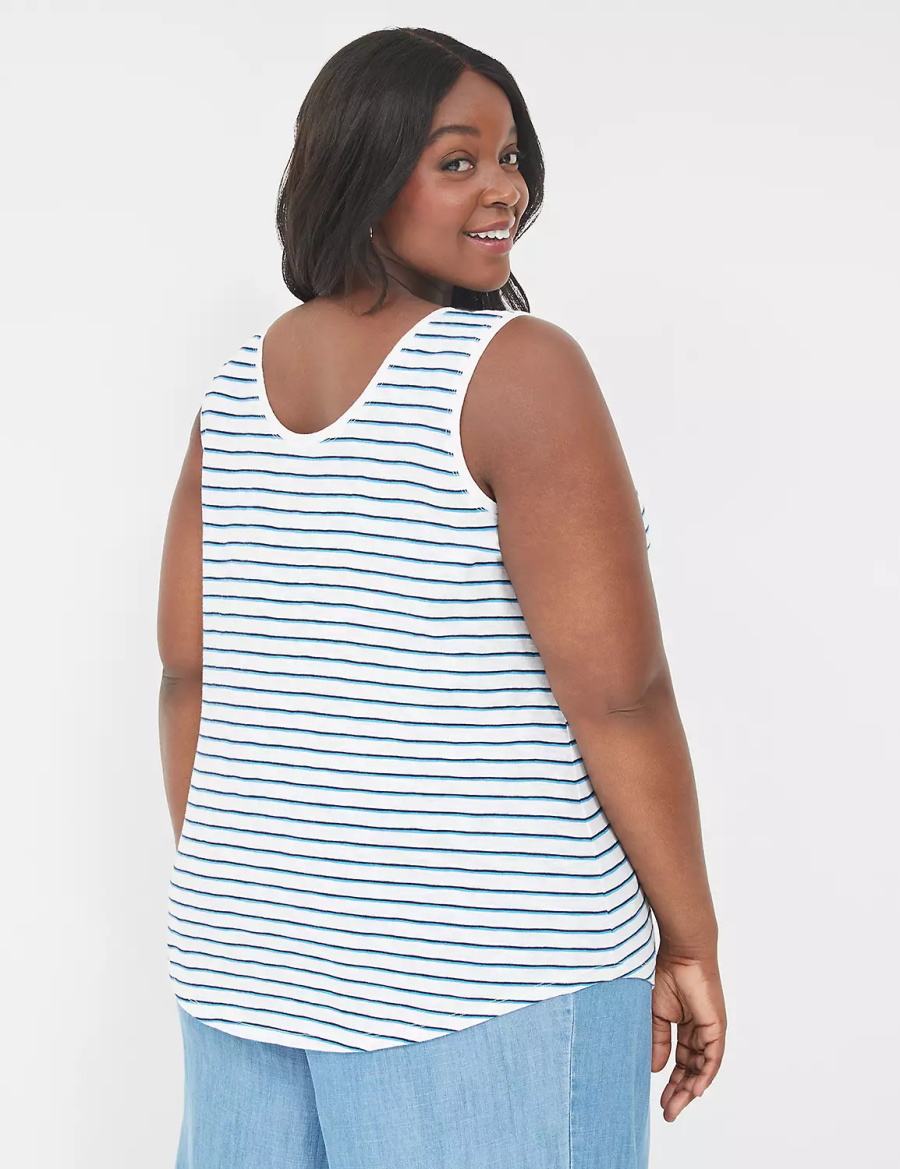 Lane Bryant Scoop-Neck Women Tank Top Blue Navy Stripes | XGO5622PZ