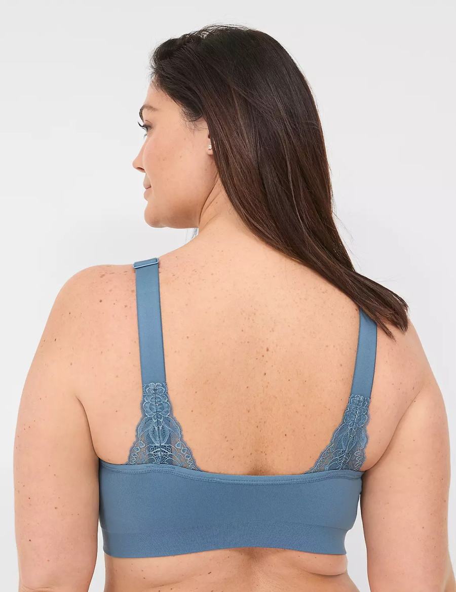 Lane Bryant Seamless Lace-Trim Women Bralettes Blue Grey | NQS9853PT