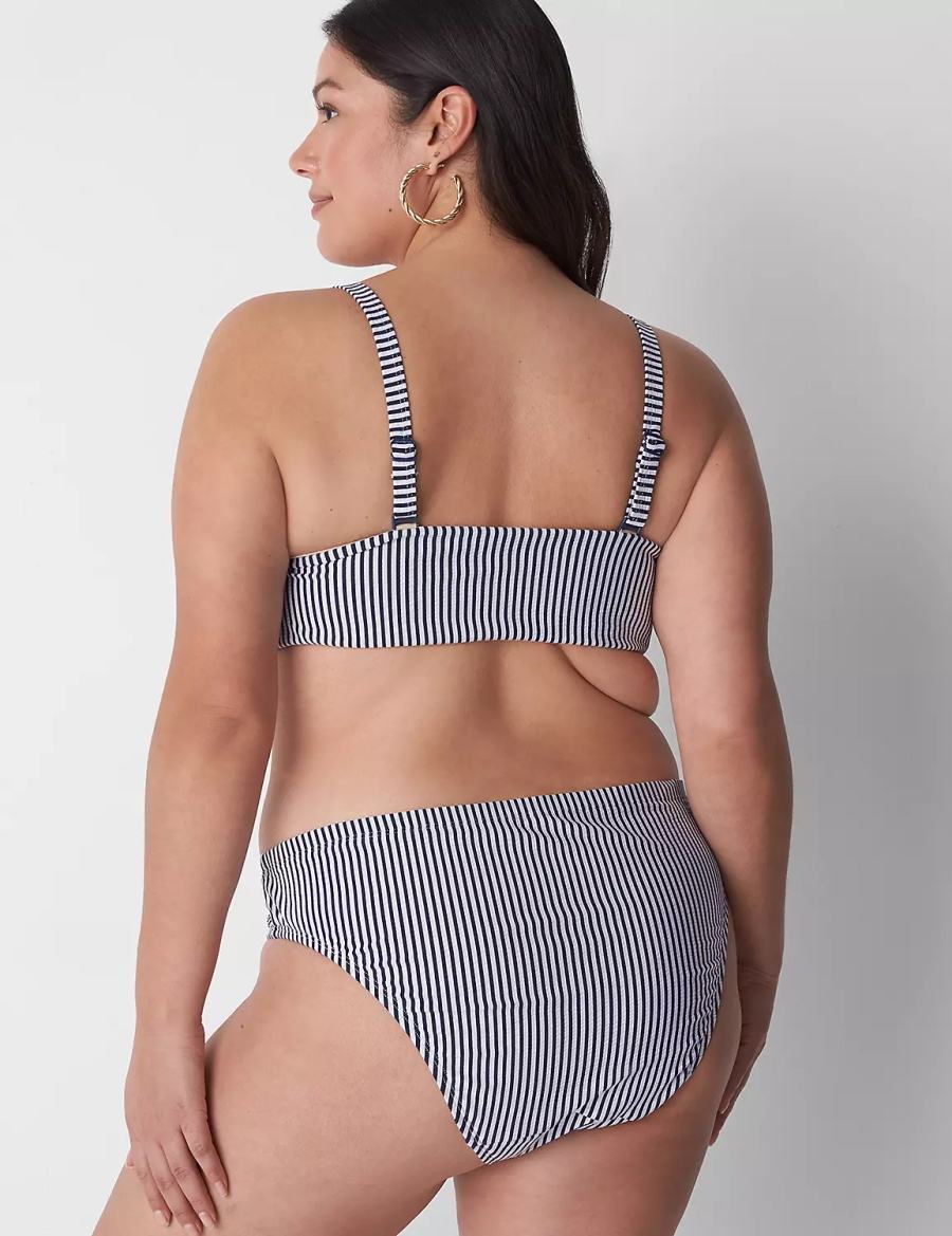 Lane Bryant Seersucker High-Leg Cheeky Swim Women Bikini Bottom Blue | UVU6778QT