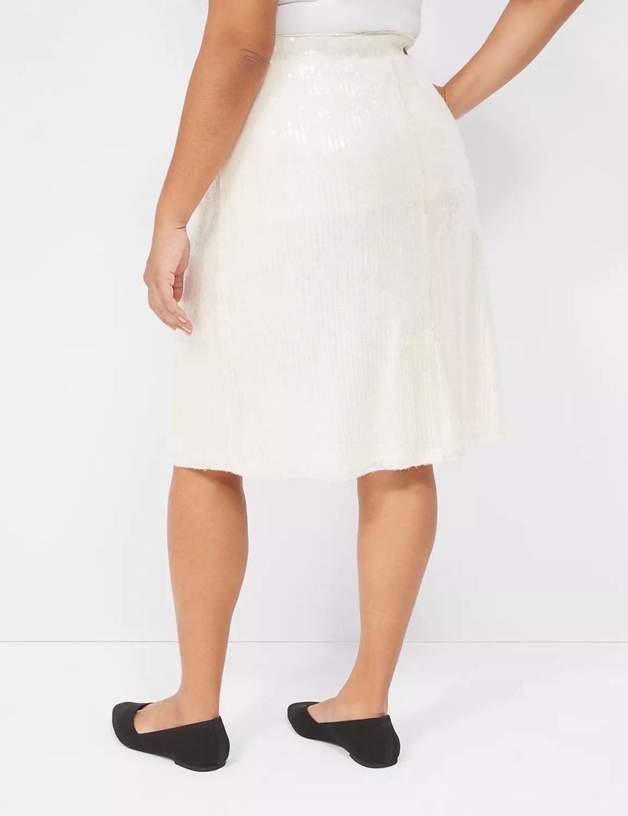 Lane Bryant Sequin Fit & Flare Women Skirts White | IQG5292MB