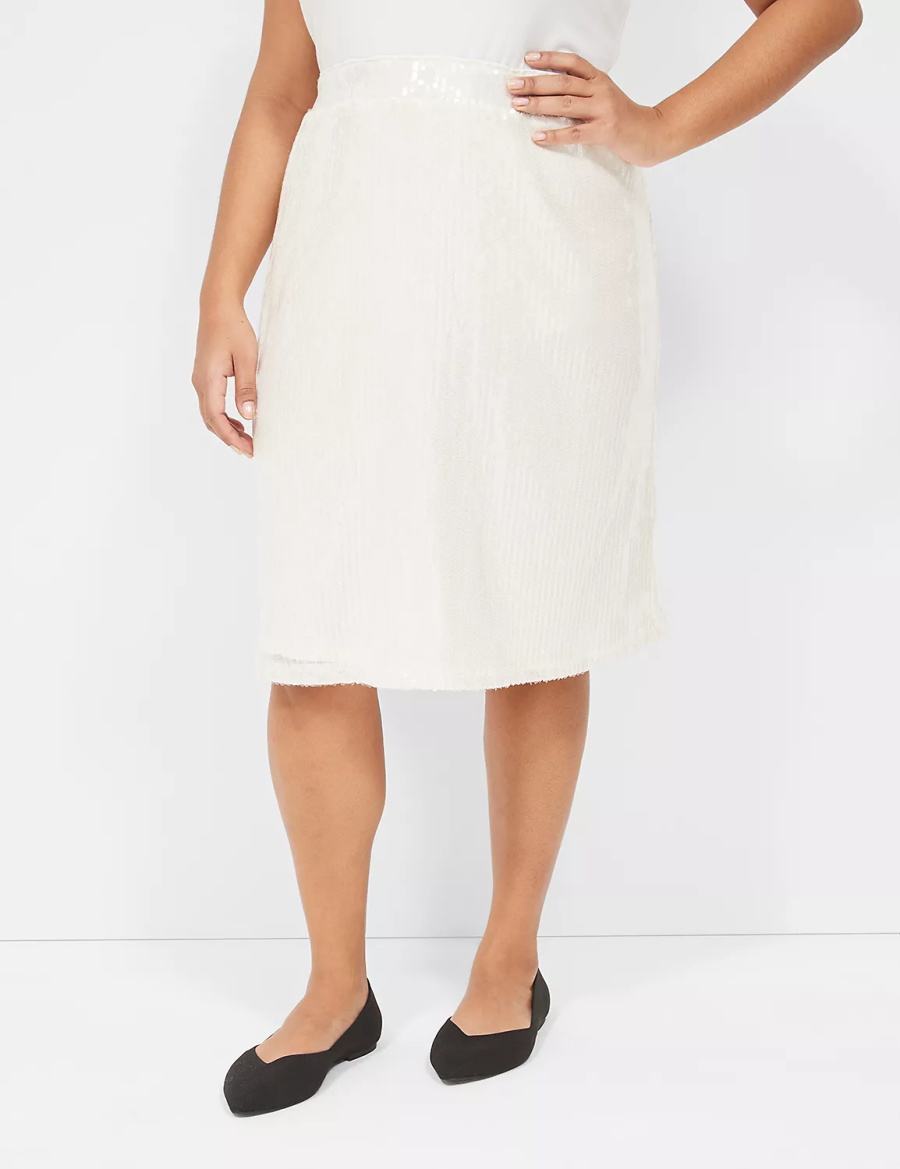 Lane Bryant Sequin Fit & Flare Women Skirts White | IQG5292MB