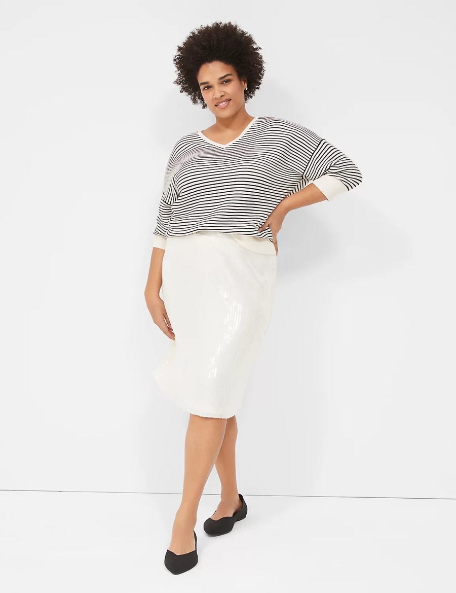 Lane Bryant Sequin Fit & Flare Women Skirts White | IQG5292MB