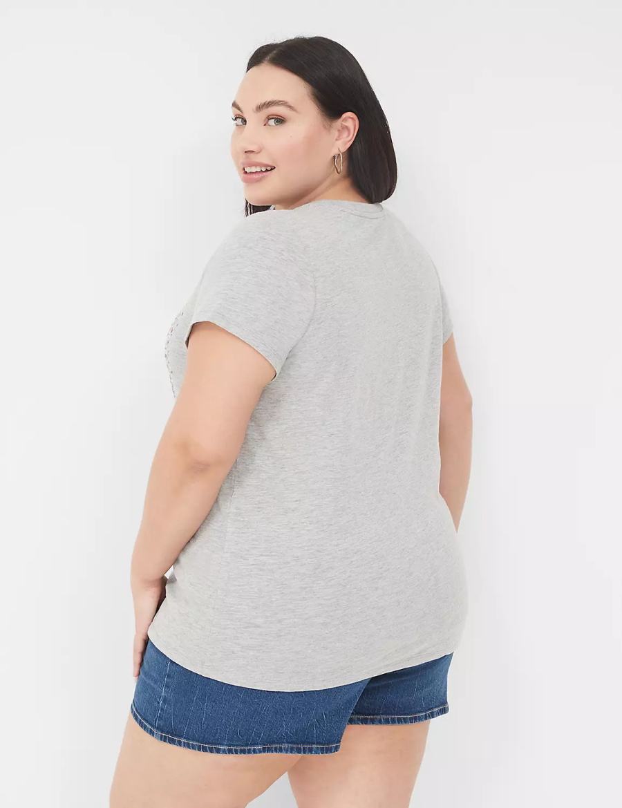 Lane Bryant Sequin USA Graphic Tee Women T Shirts Light Grey | XRN4157AY